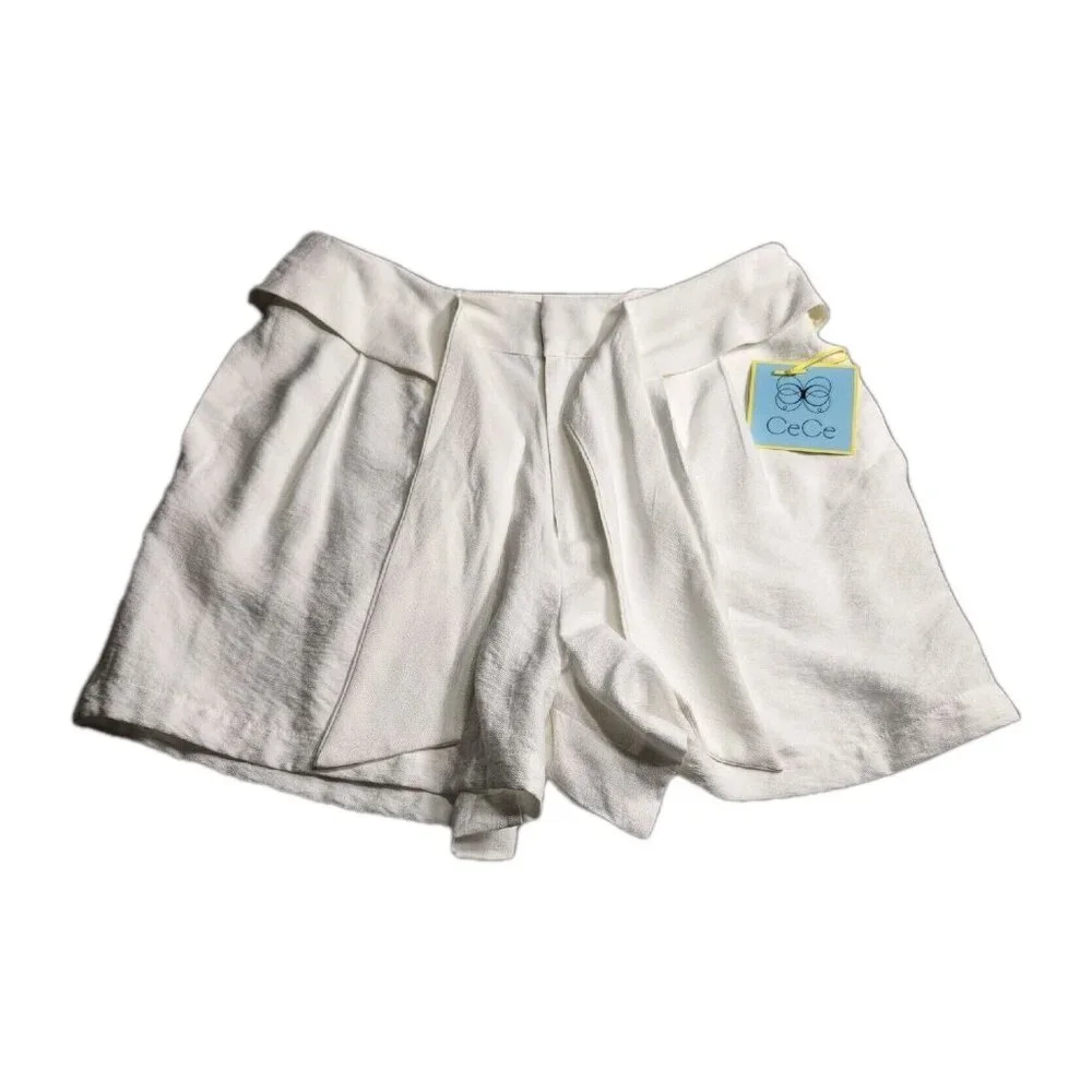 CeCe Women's Shorts Size 10 Paperbag Tie-Front White Casual Shorts (21) - Picture 1 of 10